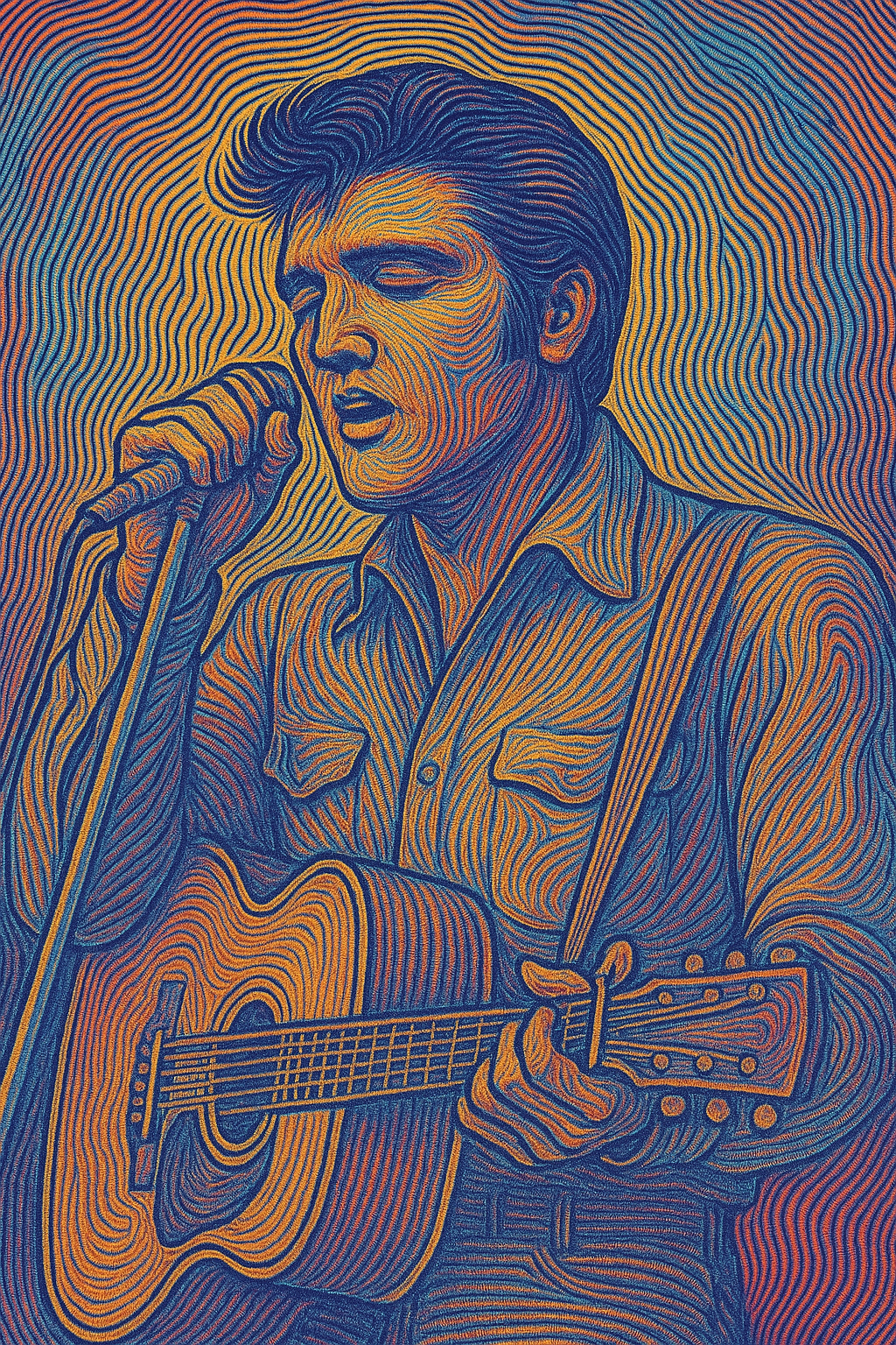 Elvis - Linework Style Art Print