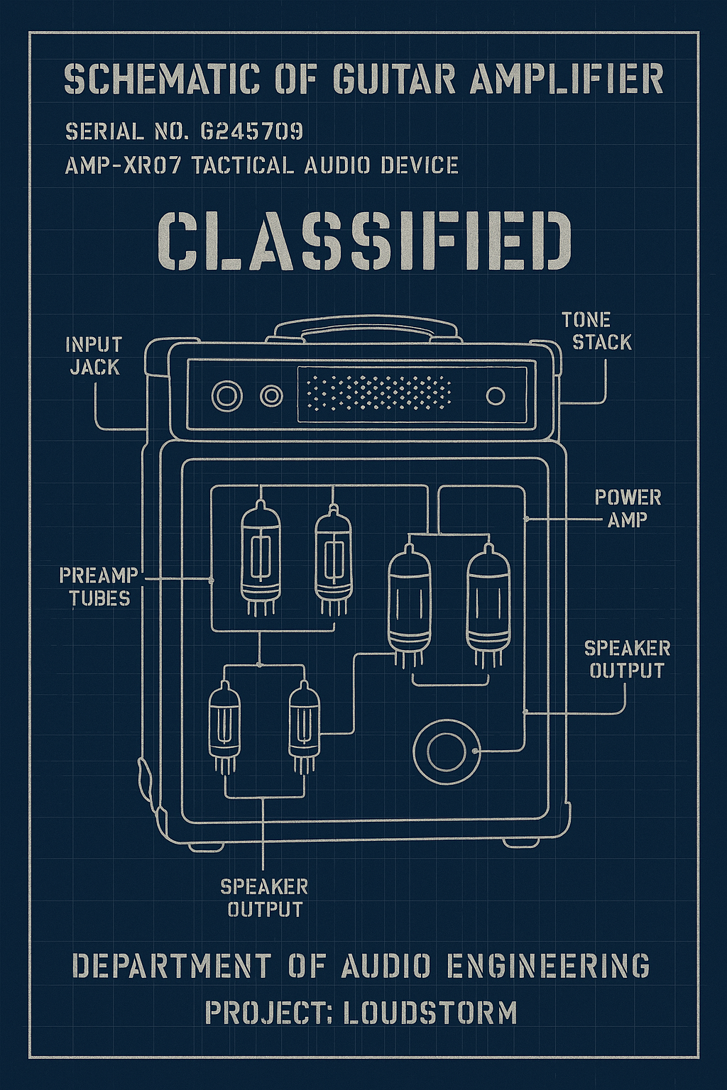 Fictional Guitar Amp - Schematic Art Print