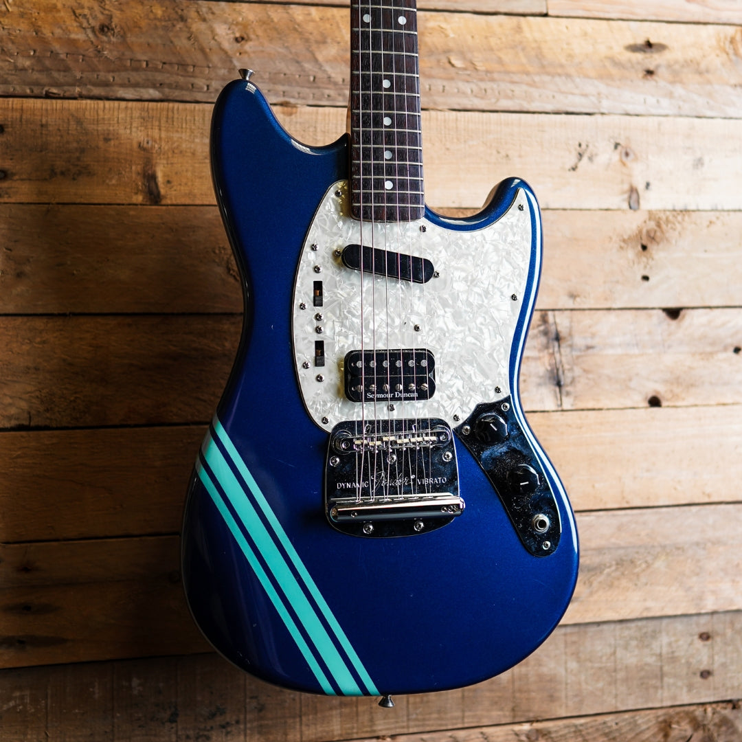 2012 Fender MIJ Kurt Cobain Mustang In Dark Lake Placid Blue W/Racing Stripe