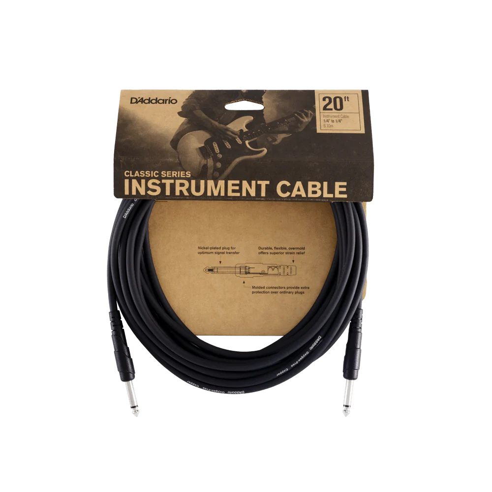 D'addario Classic Series Instrument Cable Straight to Straight, 20ft Black