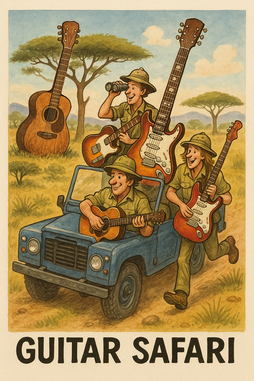 Guitar Safari - Humorous Art Print