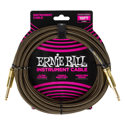 Ernie Ball 18ft Braided Straight To Straight Cable - Pay Dirt (Gold)