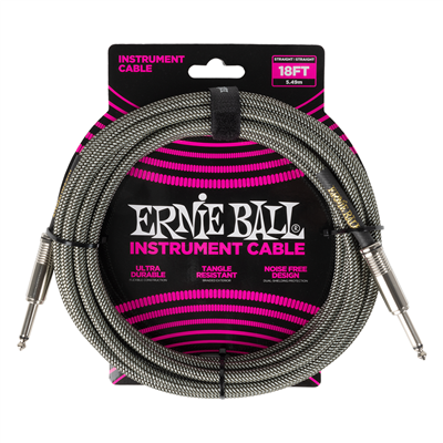 Ernie Ball 18ft Geflochtenes Kabel (gerade zu gerade) - Silberfuchs