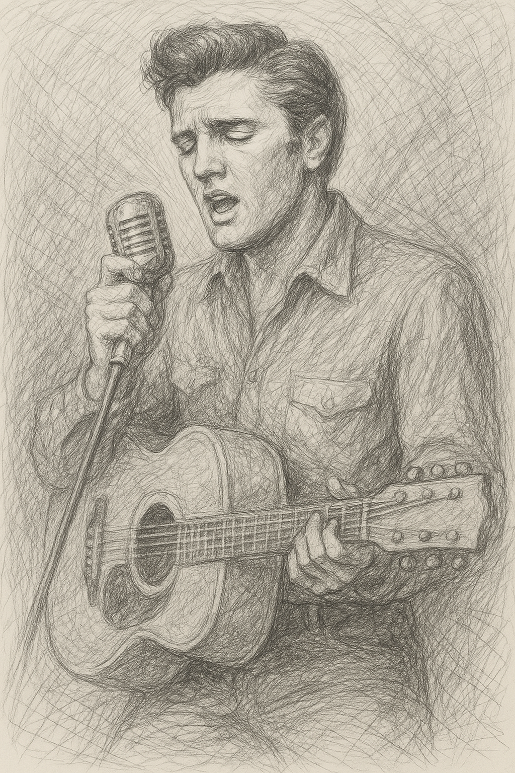 Elvis - Pencil Sketch Style Art Print