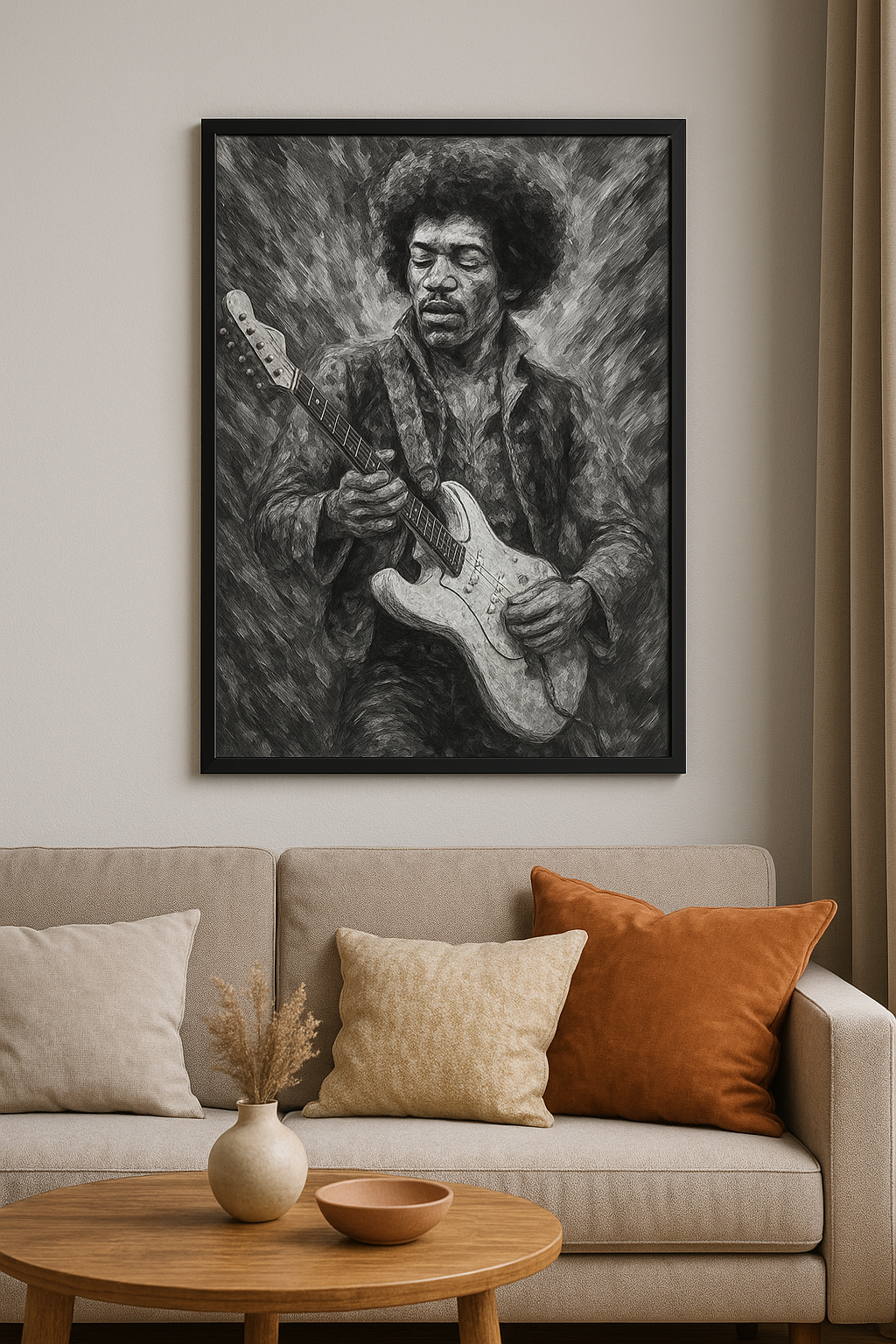 Jimi Live -  Abstract Art Print - Black And White