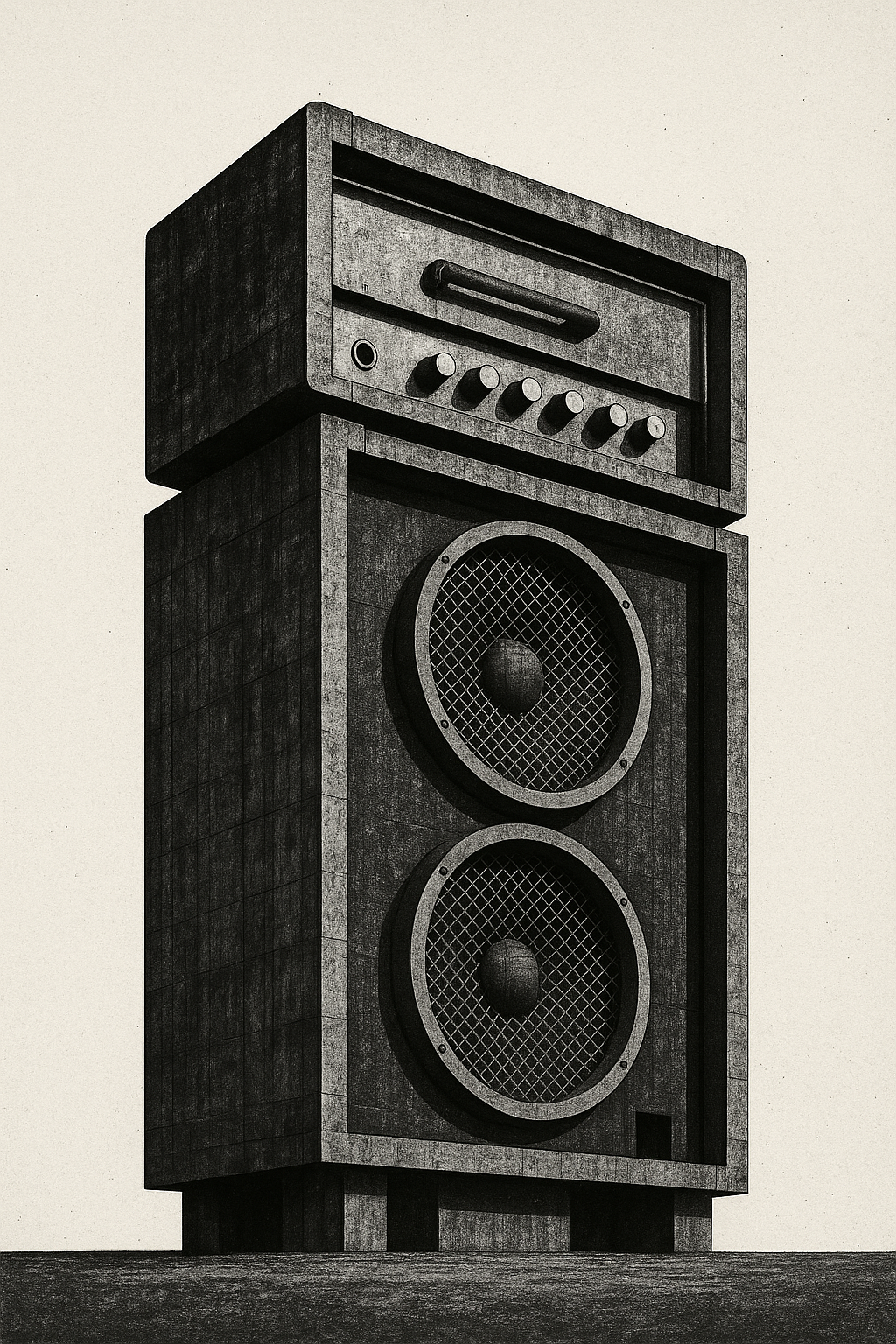 Brutalist Amplifier - Black And White Art Print