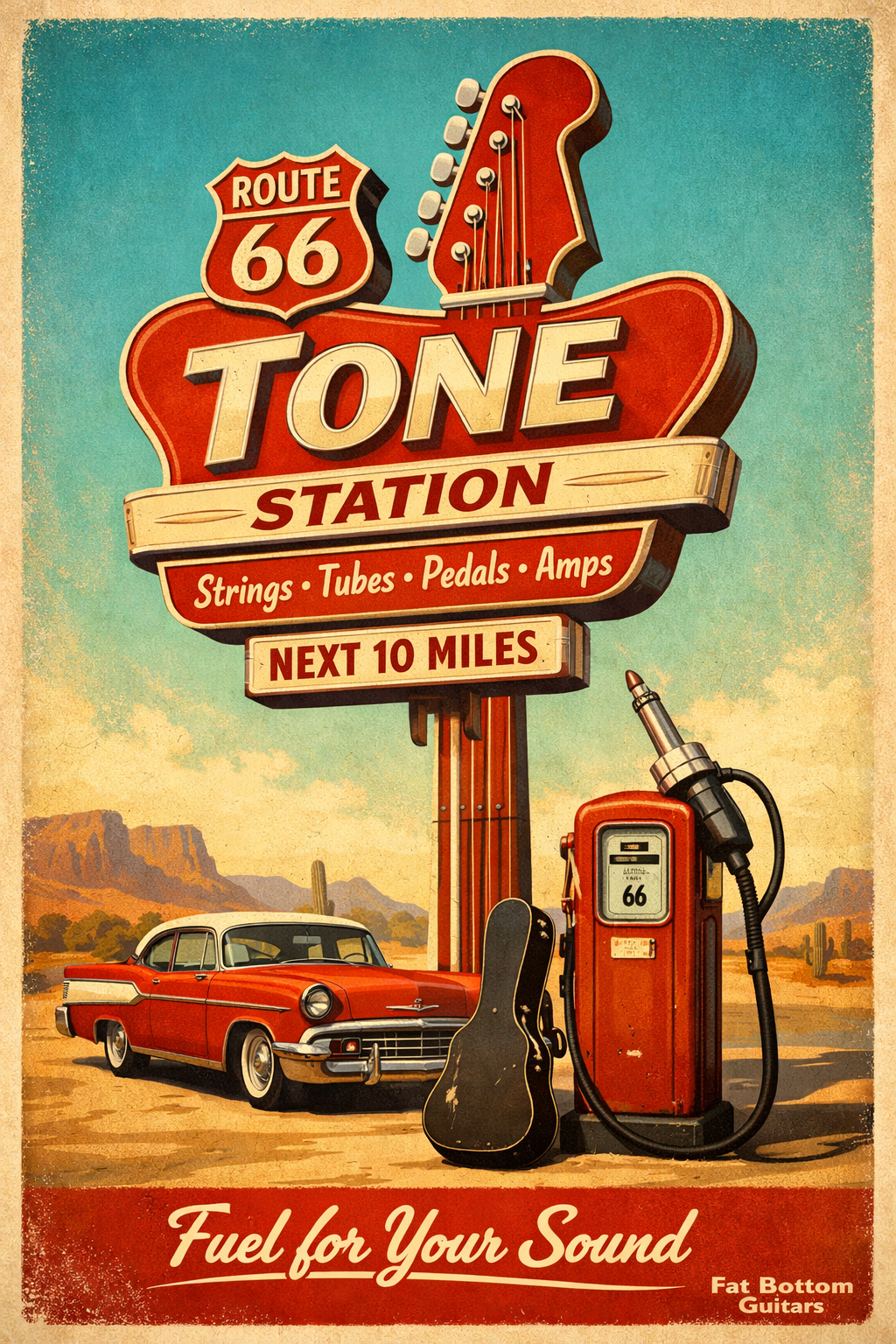 Route 66: Tone Services - Mid Century Style Art Print