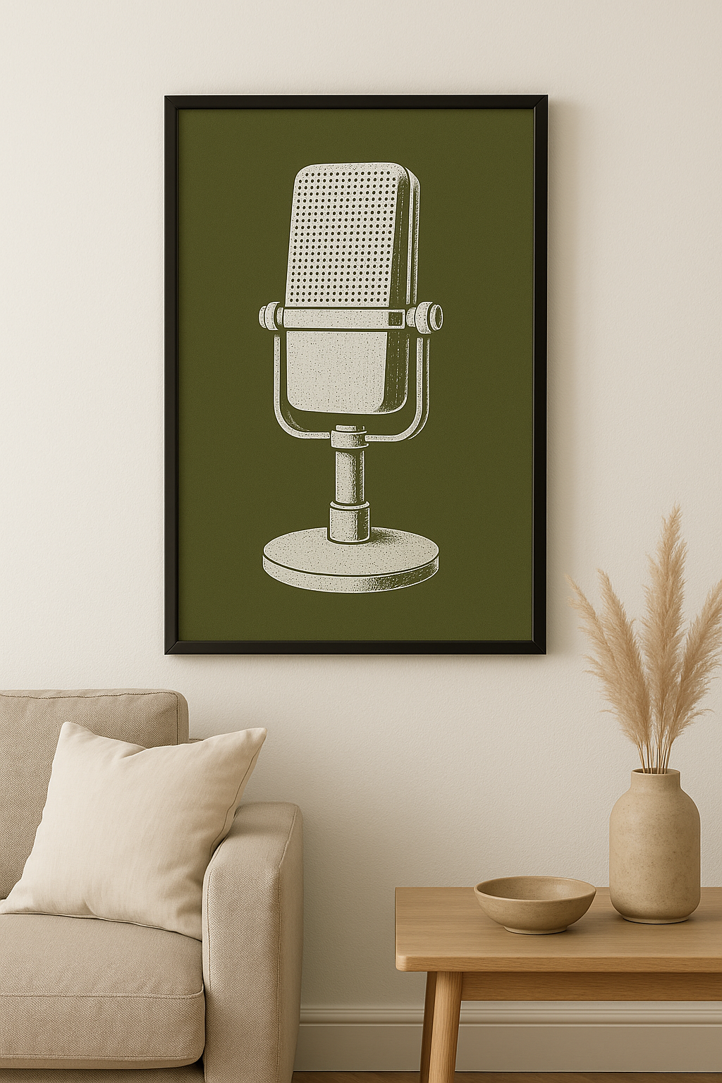 Vintage Microphone - Green Art Print