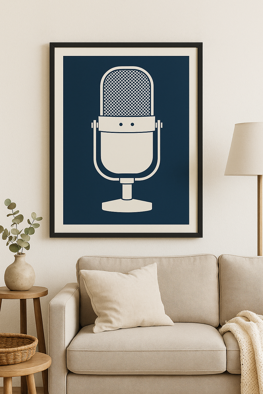 Vintage Microphone - Blue Art Print