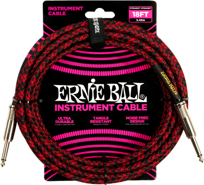 Ernie Ball 18ft Braided Straight To Straight Cable - Red Black